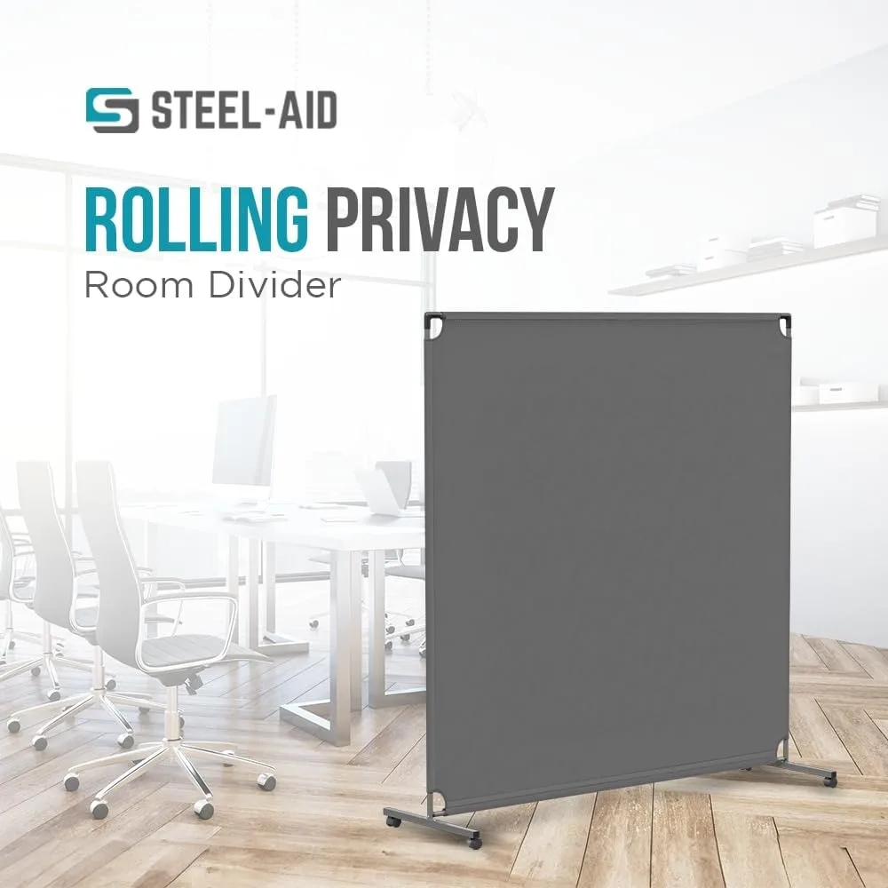 60-inch Rolling Privacy Room Divider - Freestanding Office Wall Partition with Non See-Through Blackout Screen - Sturdy