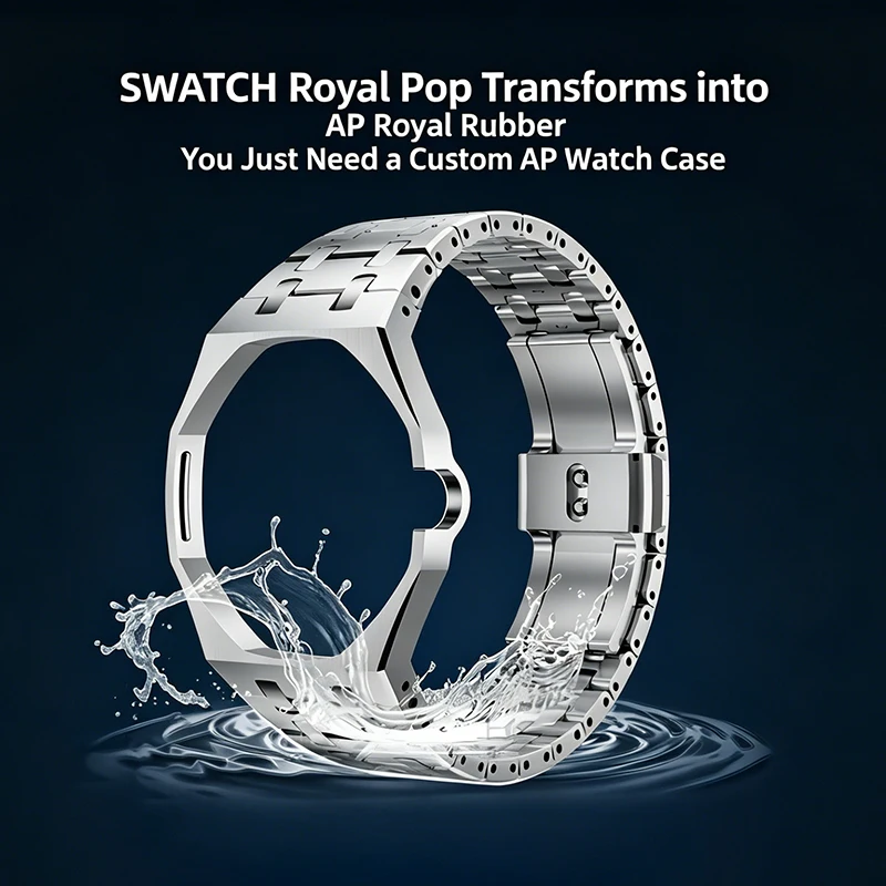 304L Full Metal Case Strap Mod Parts for Swatch AP Royal Pop Pocket Watch bezel Bracelet Replacement Modified Accessories