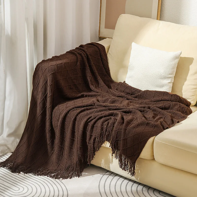 Knitted Twin Size Blanket, Coffee Throw Blanket for Couch Soft Lightweight Breathable Summer Living Room Home Decor Outdoor