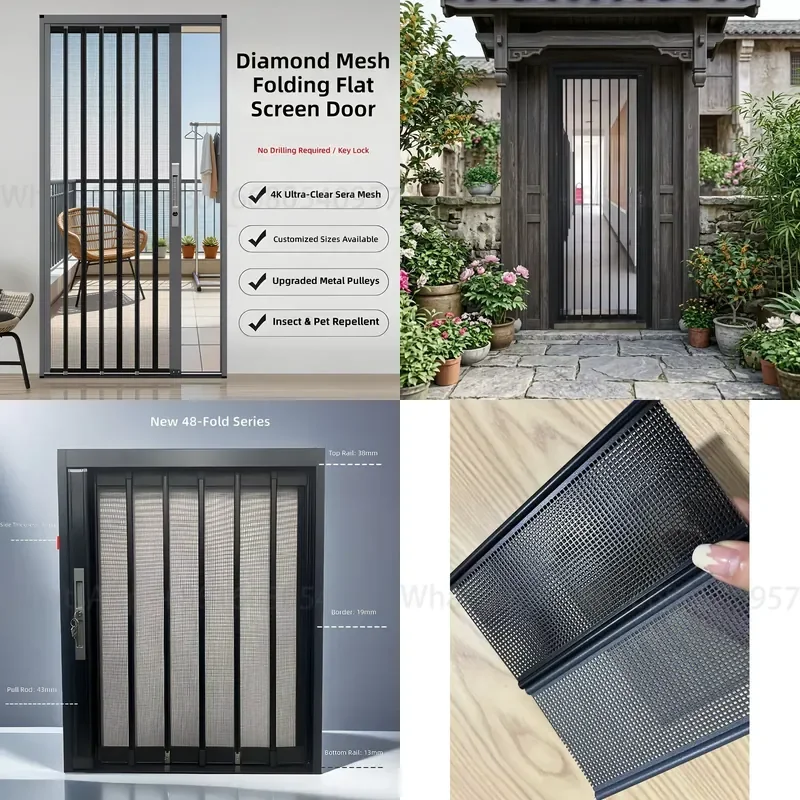 Folding Retractable Anti-Mosquito Screen Door Fire-Proof Fiberglass Mesh 5-Year Warranty Easy Installation for Home Hotel