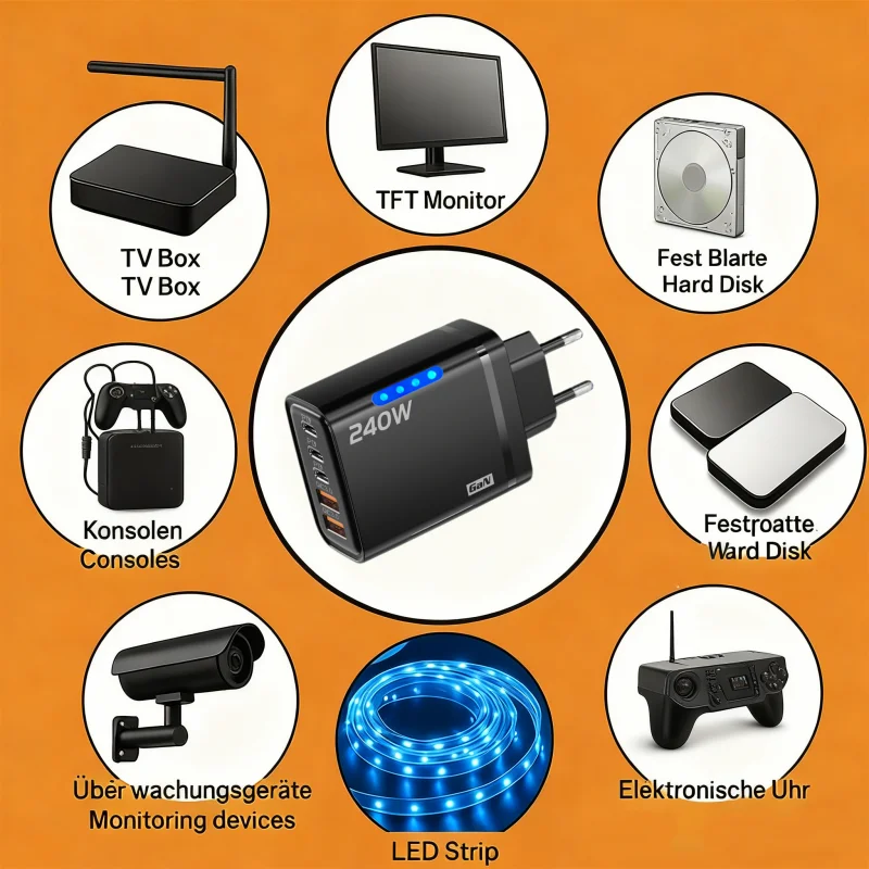 240W 5 in 1 GaN Desktop Charger For IPhone 16 15pro Laptop Samsung Fast Charging Adapter 120w Type To TypeC Cable Charger - view 5