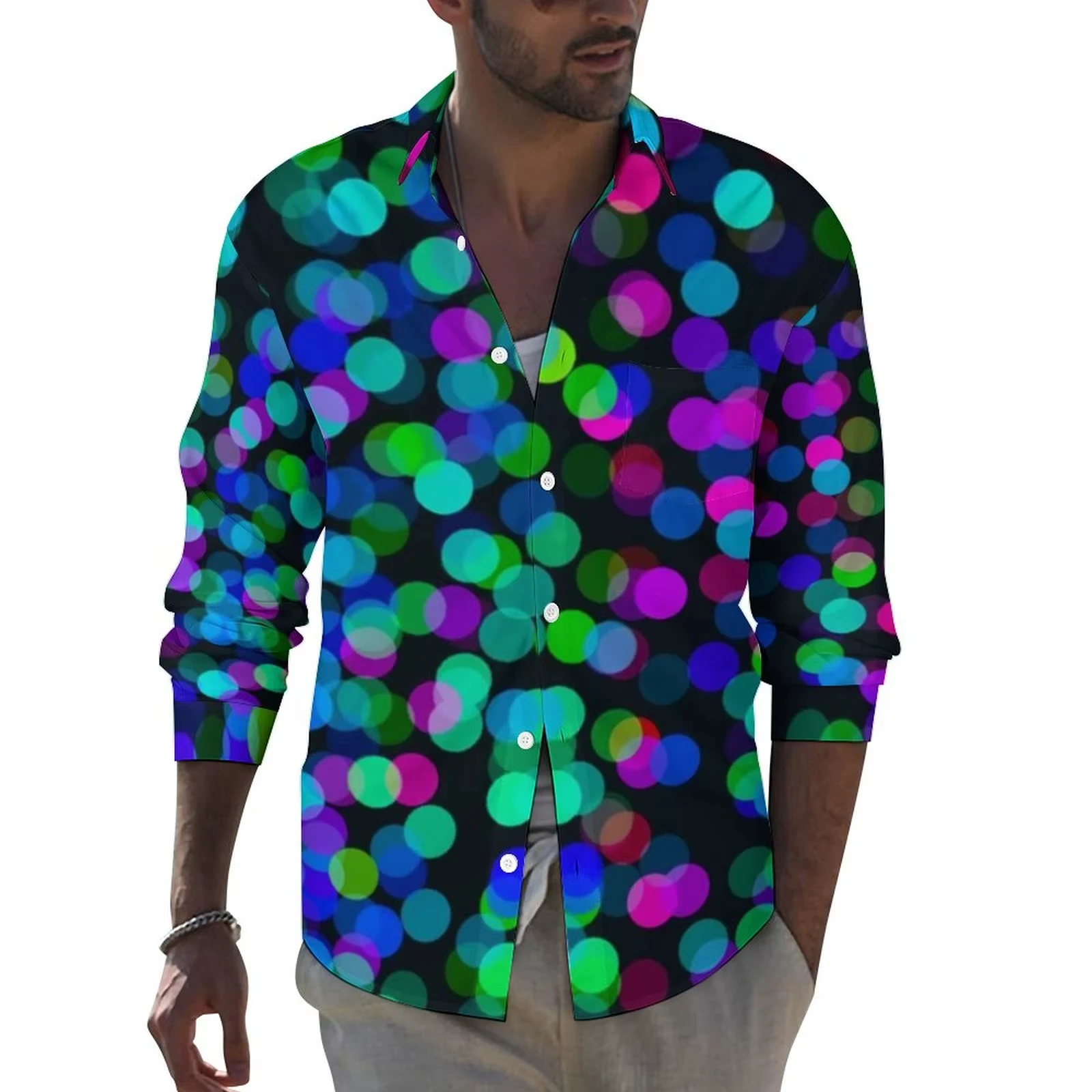 Men's Fall Shirts Casual Shirts Trendy 3D Digital Print Printed Long Sleeve Tops Men's Prom Cardigan Shirts
