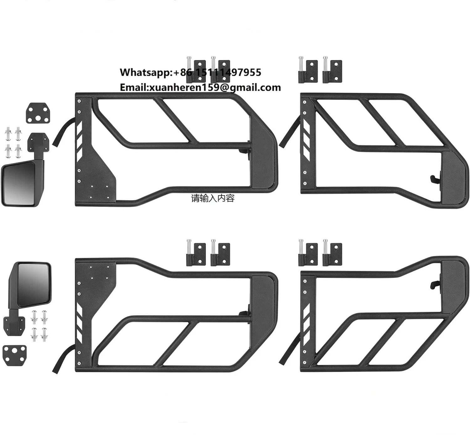 4x4 Accessories with Door Limit Belt Offroad Iron Tube Updated Half 4 Doors with Rearview Mirrors for 2018-2023 JL JLU JT 2024