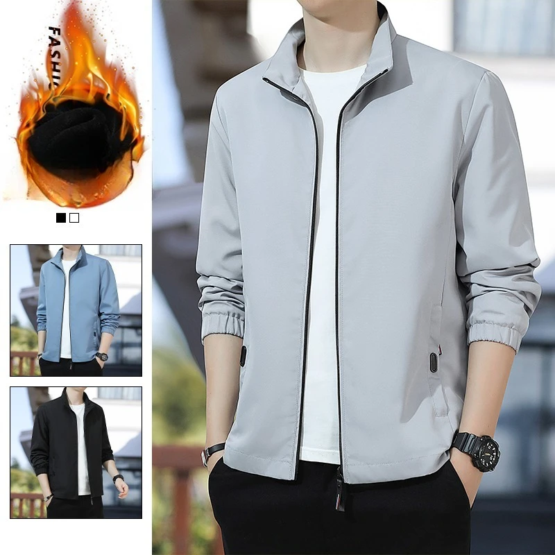 

Men Casual Jacket Business Outerwear Zip-Up Stand Collar Mid-Aged Dad Style Jackets for Men Winter Thicken Coat Leather Jacket