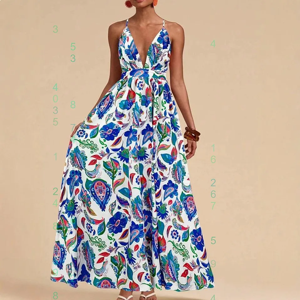 

Summer Printed Sleeveless Dress Long Beach Vacation Maxi Dress Dresses Jumpsuit Playsuit