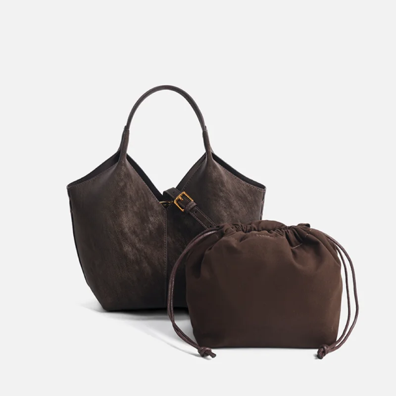 

Retro Suede Shoulder Bag New Korean Style Women's Large Capacity Tote Bag Fashion Versatile Commuter Handbag 2in1 Crossbody Bag