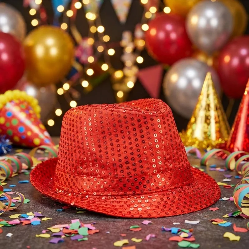 Unisex Pailletten Party Hut Bühne Dance Show Hip Hop Jazz Hut Glitter Cowboy Leistung Kostüm Requisiten Glänzende Perlen Zauberer Kappen – Detail 8