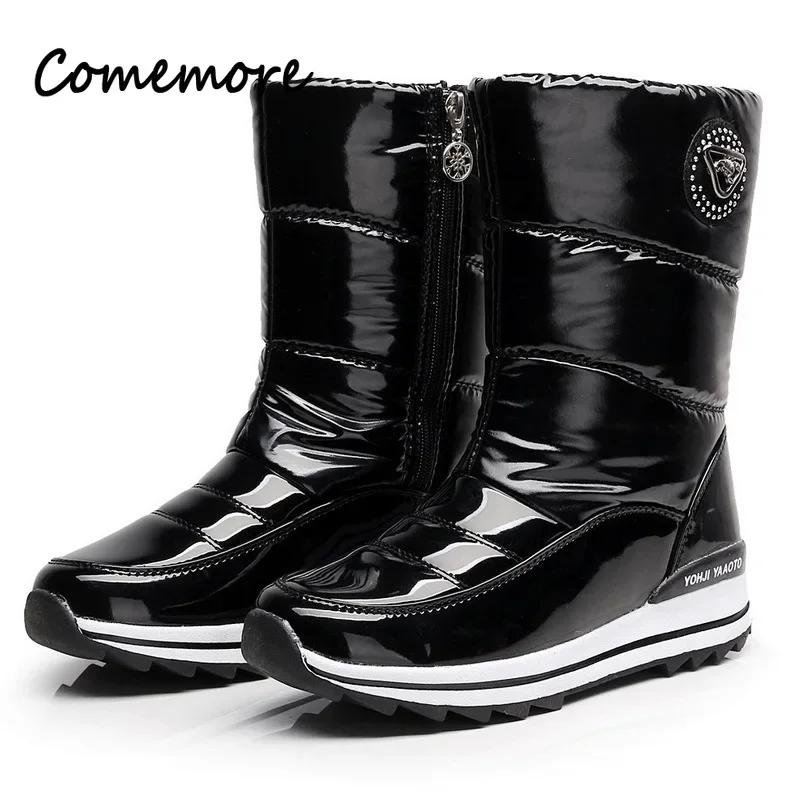 Comemore Waterproof Non-slip Mid-calf Boots Platform Winter Thick Plush Boot Comfortable Women Snow Boots Fashion Botas Mujer 41