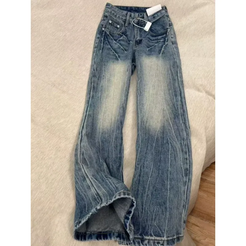 

American Spice Girl Crack Straight Jeans Women's Spring New Design High Waist Loose and Skinny Niche Floor Pants