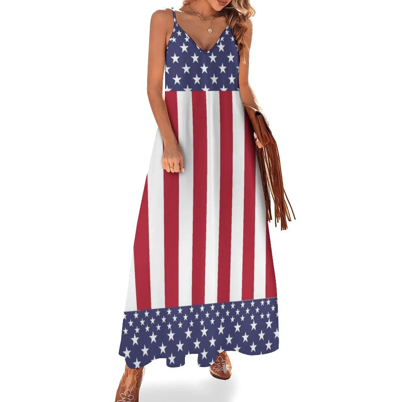 

USA US FLAG RED BLUE WHITESTARS AMIRECA Sleeveless Dress summer dresses women 2025 Dress woman evening dress ladies
