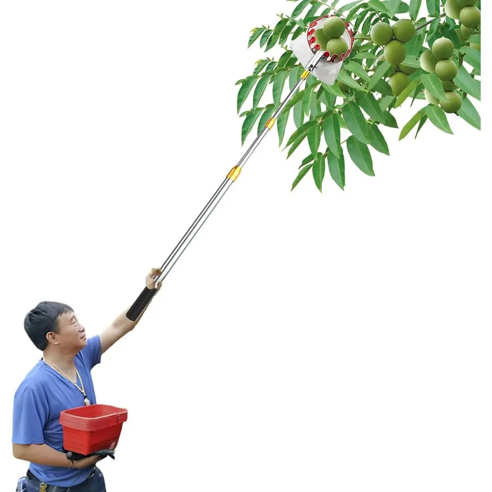 

Telescopic Fruit Picker Pole, 7-33ft Adjustable, Fruit Grabber with Basket for Various Fruits