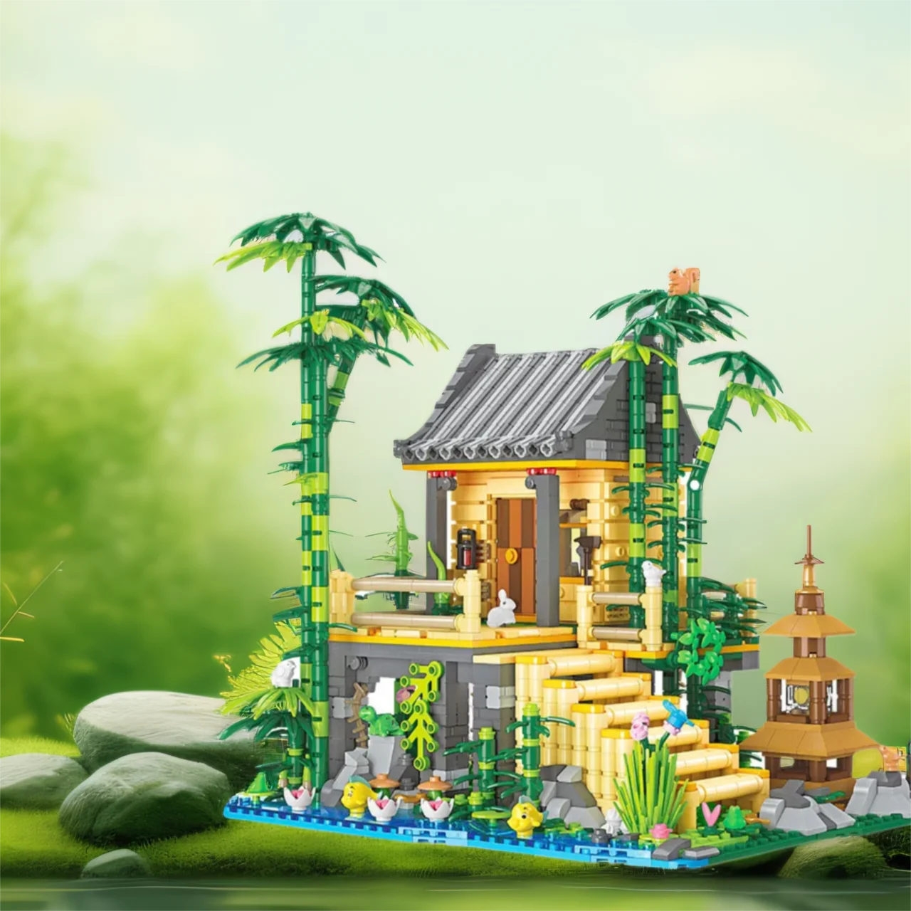 

Creative Building Block Architecture Bamboo Grove Panda Hut Model Sets Bricks House Construction Toys With Light For Kids Gifts