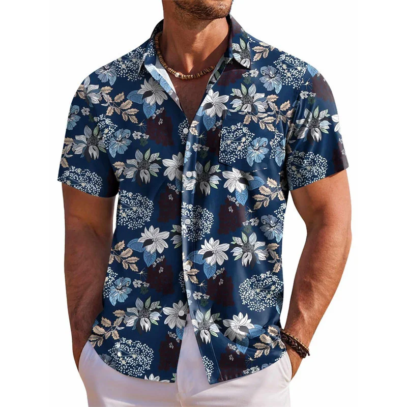 Men\'s Hawaiian shirt short sleeved printed button clothing summer beach shirt casual vacation comfortable and breathable