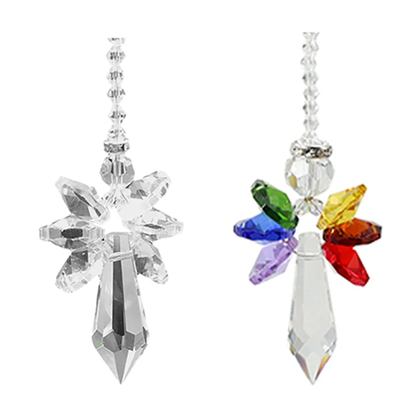 Modern Rainbow Crystal Angel Chakra Suncatcher Car Charm Pendant For Auto Rear View Mirror Hanging Decor