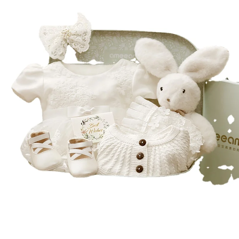 

Hxl Newborn Baby Clothes Gift Box Princess Dress Spring and Autumn Winter Suit One Month Old Outfit Meeting Etiquette