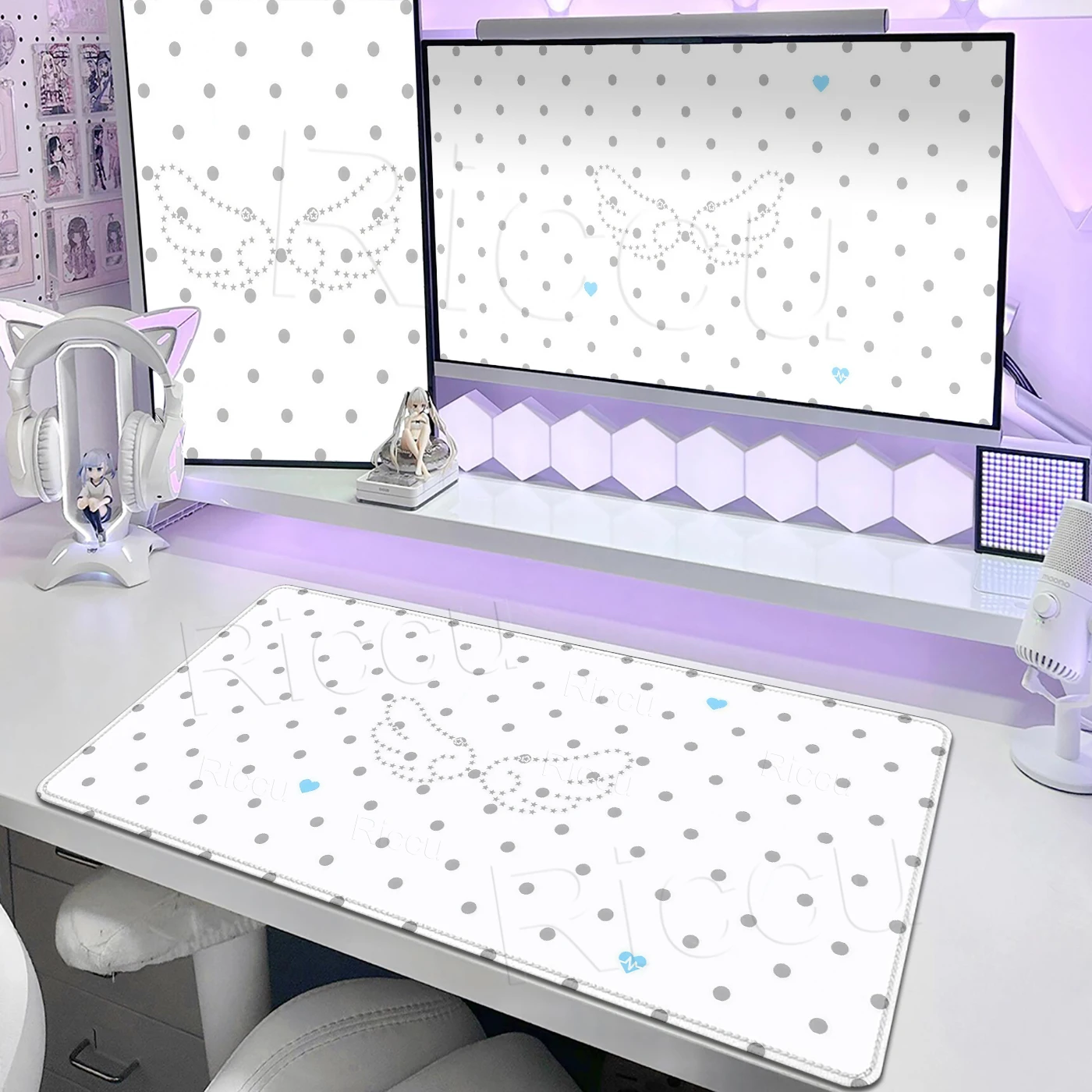 Polka Dot Large Gaming Mouse Pad Korean INS Aesthetic Desk Mat XXL Cute Spot Wings Decor Extended Mousepad Office PC Accessories