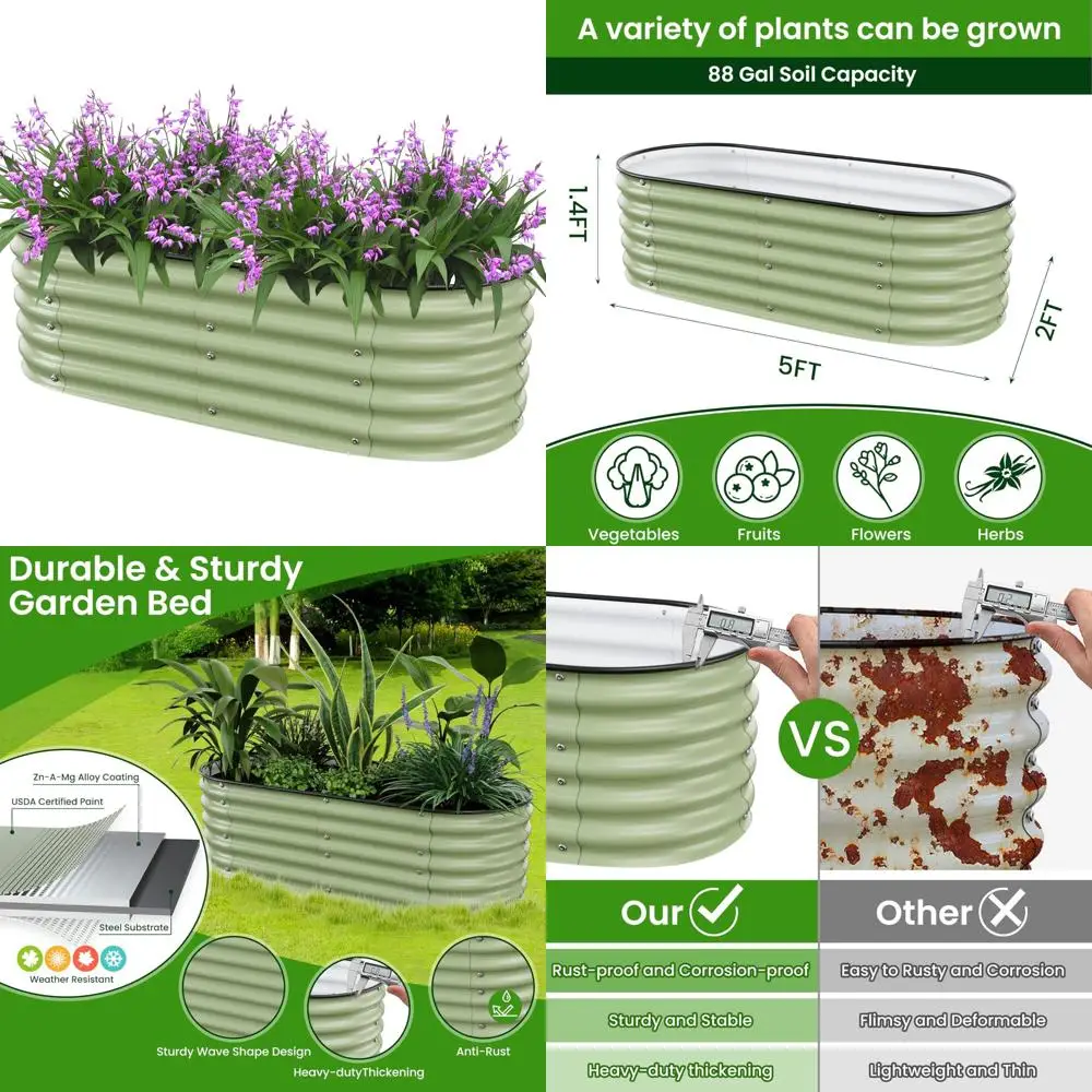 

Raised Garden Bed 5x2x1.4 Ft Outdoor Metal Planter Box with Rubber Edge and Durable Zinc-Aluminum-Magnesium Stainless Steel Cons
