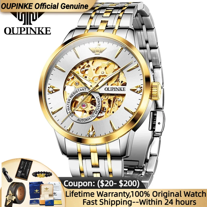 

OUPINKE 3308 Man Watches Luxury Diamond Watch Sapphire Mirror Stainless steel Automatic Mechanical Men Hand Clock