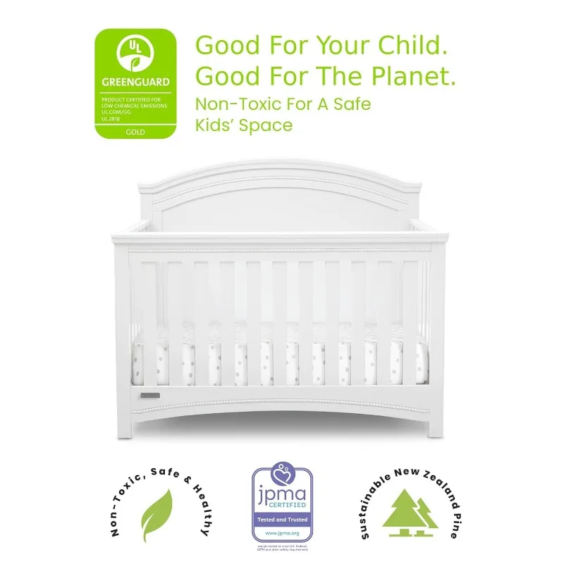 Simmons Kids SlumberTime Emma 4-in-1 Convertible Baby Crib N More - Greenguard Gold Certified, Bianca White