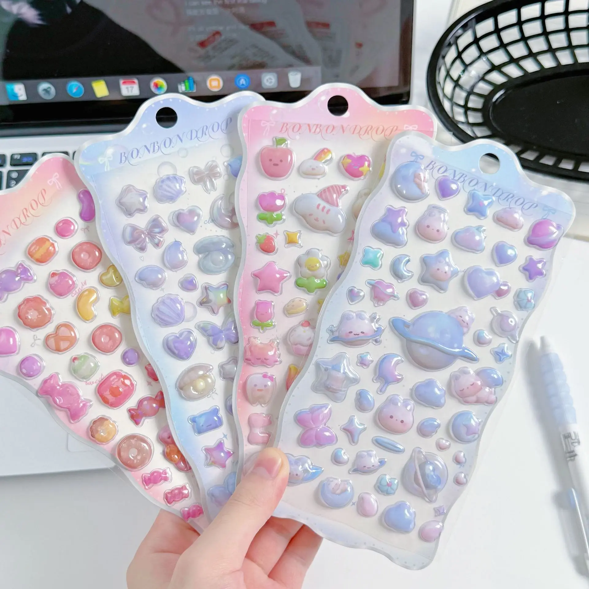 4pcs Kawaii 3D Puffy Gem Stickers Crystal Rhinestone Decals for Girls DIY Crafts Decor
