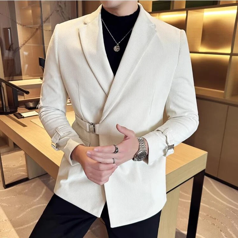 Brand Clothing Men\'s High-quality Business Suit Jackets Corduroy for Men Business Casual Tuxedo Man Solid Color Luxury Blazers