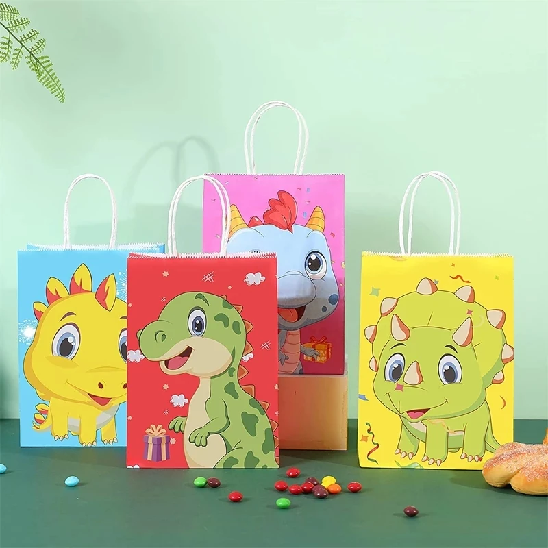 Dinosaur Party Kraft Paper Gift Bags with Handle Dino Candy Favor Bag Wedding Baby Shower Kids Birthday Goody Bag Party Supplies