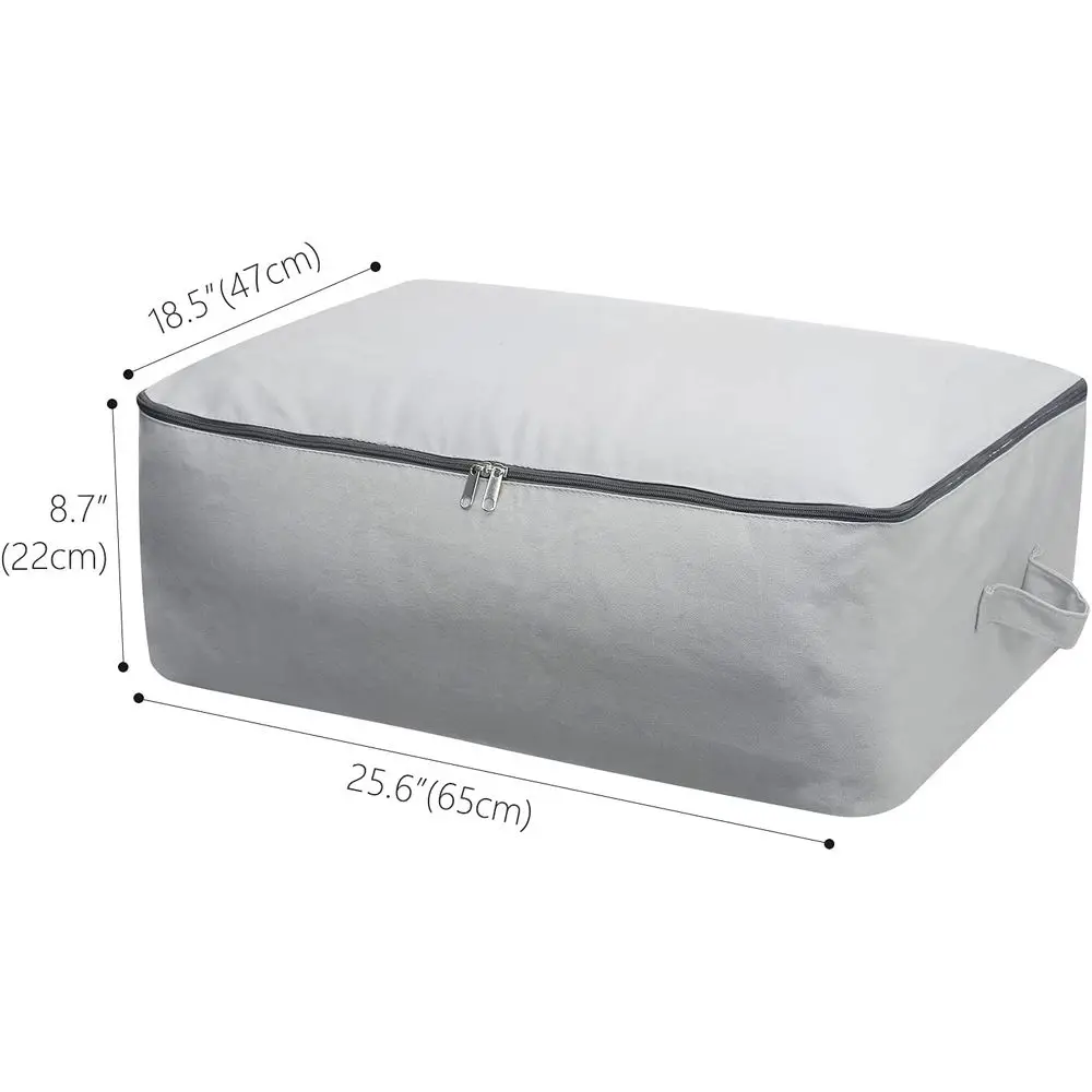 Cotton Canvas Storage Bags with Handle & Zipper, 25.6x18.5x8.7 inches, Ideal for Wardrobe, Beddings, and Clothing, Light Gray