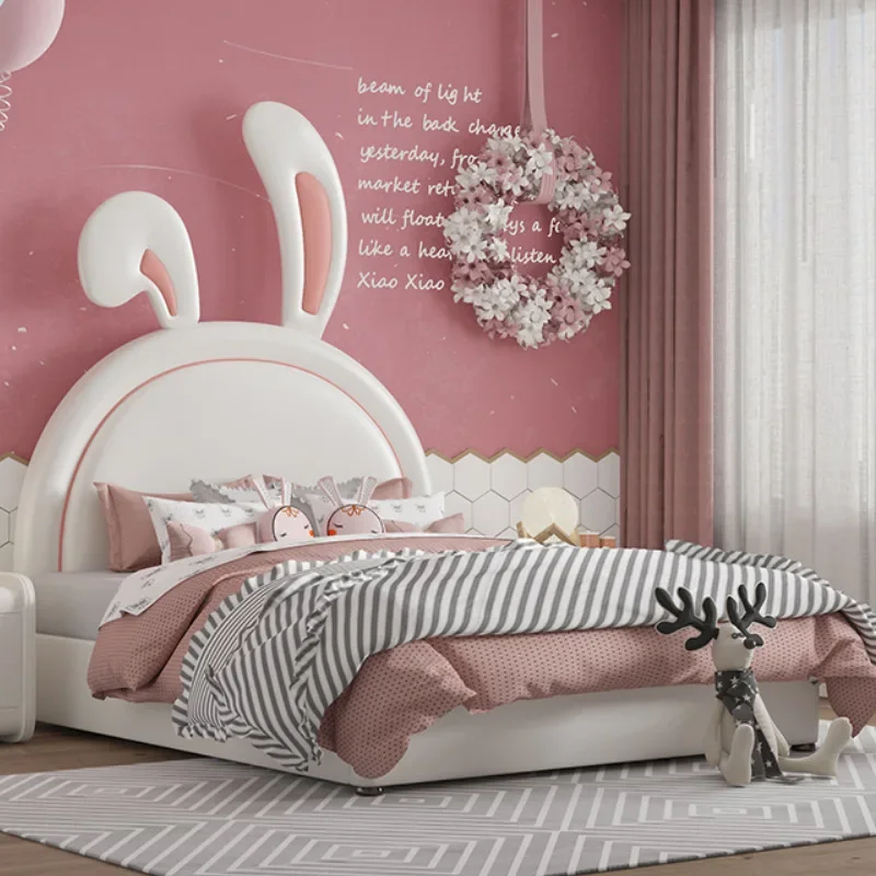 Children's furniture Children's bed Cartoon girl Princess bed Modern simple light luxury soft bag single rabbit bed