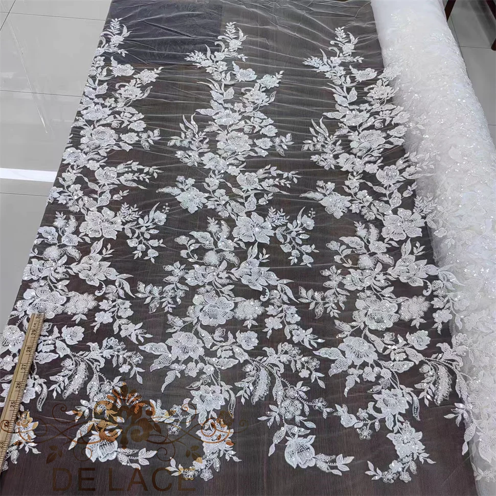 

RX Высококачественное кружево с цветочной вышивкой и блестящими блестками и бисером, горячая распродажа, кружевная ткань для свадебного платья