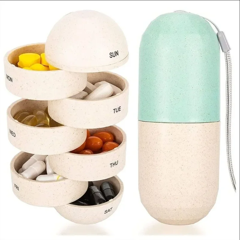 7-cell Portable Pill Box Sealed 7-day Pill Box Waterproof Sealed Travel Medicine Dispense Capsule Shape Pill Box A Week Medicine