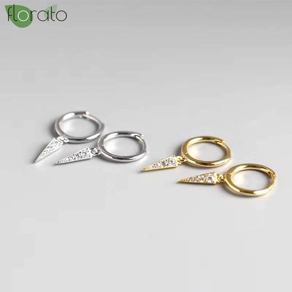 925 Sterling Silver Needle Fashion Gold Color Hoop Earring Trendy Punk Hip Hop Rivet Ear Rings for Women Gothic Party Jewelry
