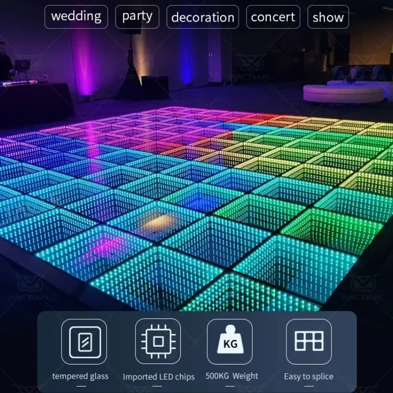 Stage Light Tempered Glass Magnetic Infinity Mirror Panel 3D Effect DMX Light Emitting Diode Dance Floor Wedding Party