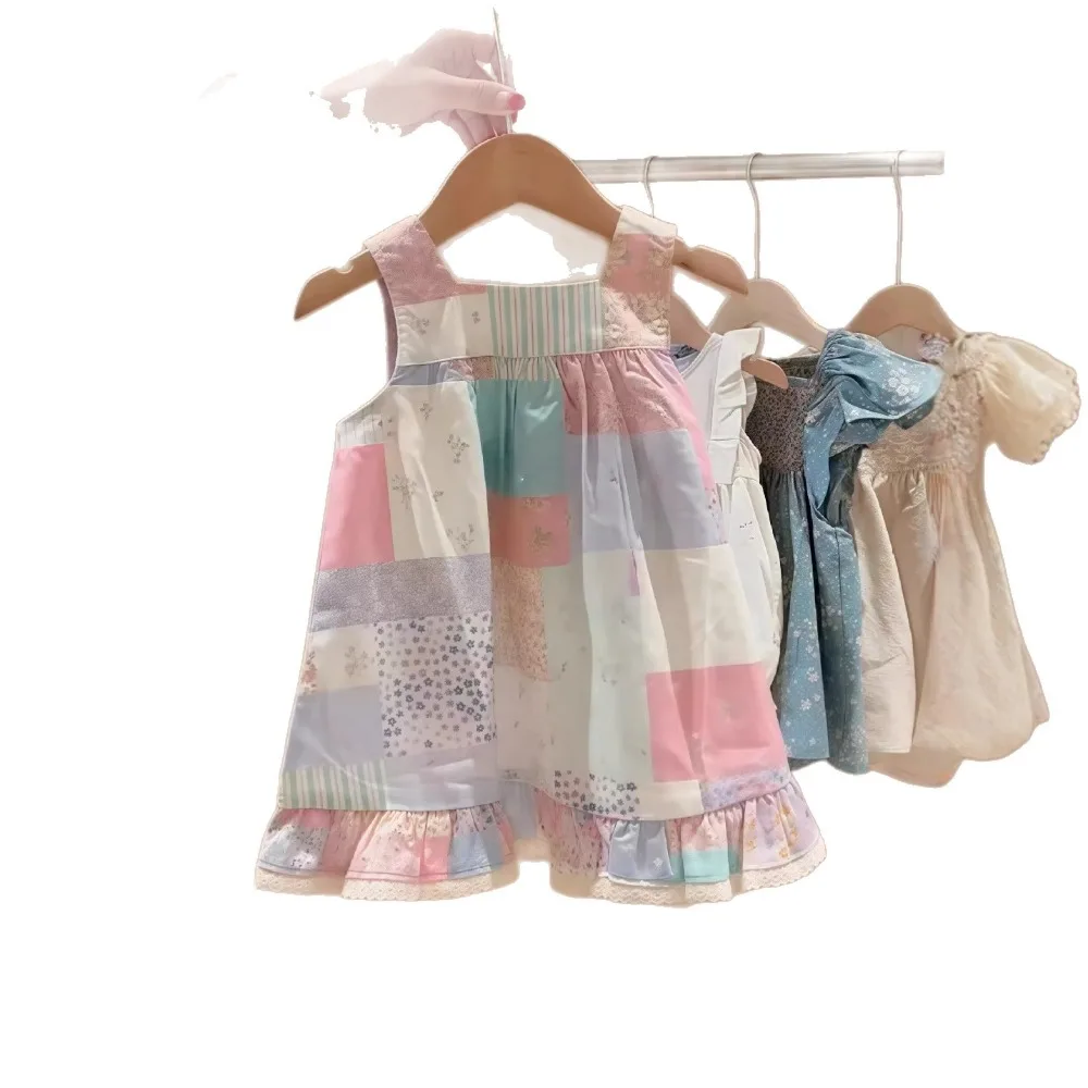 2026 Summer New Girls Dres Korean Style Fashion Modal Floral Patchwork Vest Dress for Baby Girls for 90-130cm