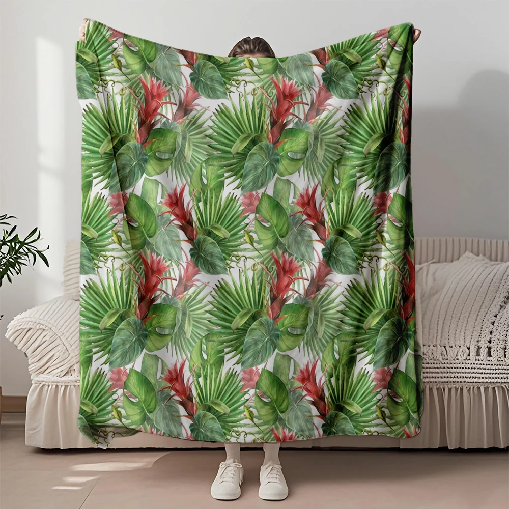 

Quality Flannel Soft Blanket Bouquet Of Tropical Leaves Art Deco Hotel-style Cover Coverlet Skin-friendly Eco-friendly Blankets