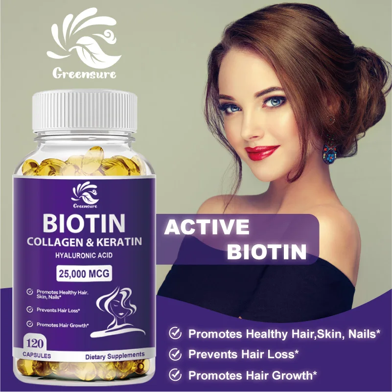 

60/120Pcs Biotin & Collagen Vegan Capsules - Supplement Strong Nails Shiny Hair Glowing Smooth Skin