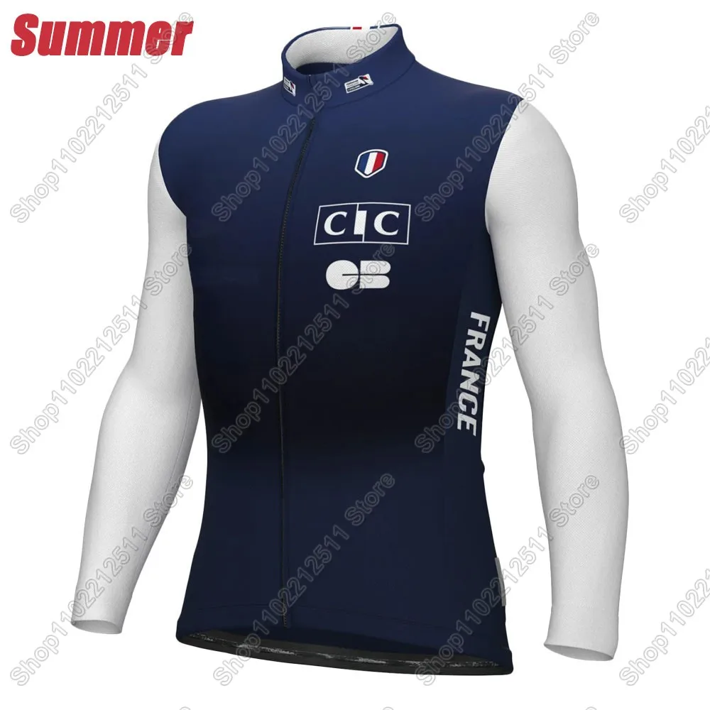 2025 Frankrijk Nationaal Team Wielertrui Set Franse Kleding Pak Heren Lange Mouw MTB Bike Road Broek Bib Ropa Ciclismo