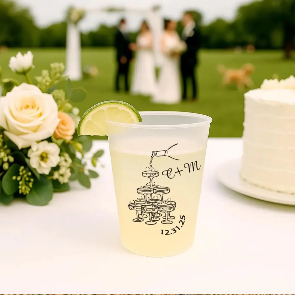 Monogram Wedding Frosted Cups, Custom Initial Reusable Plastic Tumblers for Wedding Reception, Bridal Shower and Wedding Table.