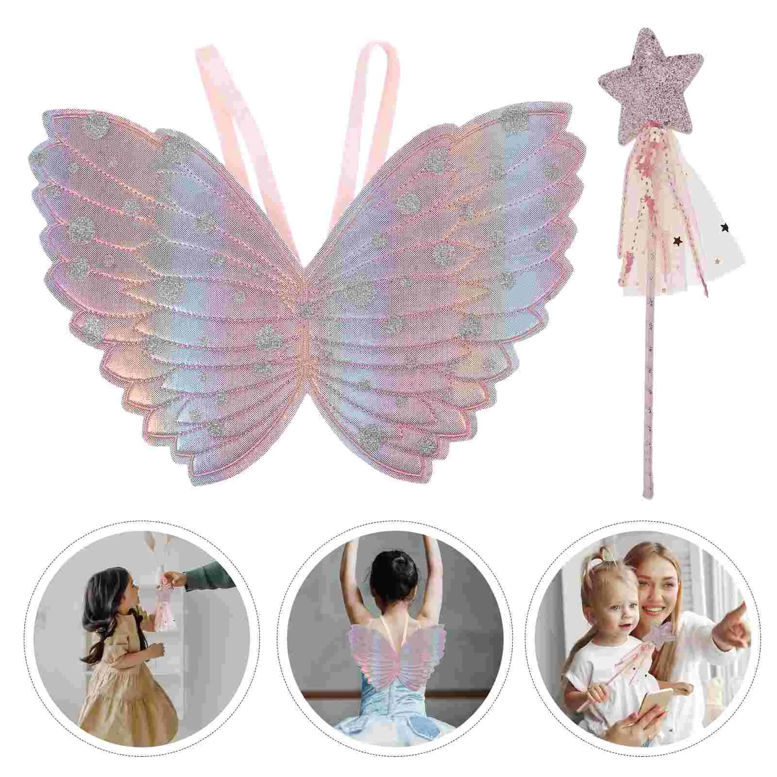 Costume de Performance Cosplay pour Enfants, Aile d'Ange, Bâton de Dégradé Coloré, 2 Pièces