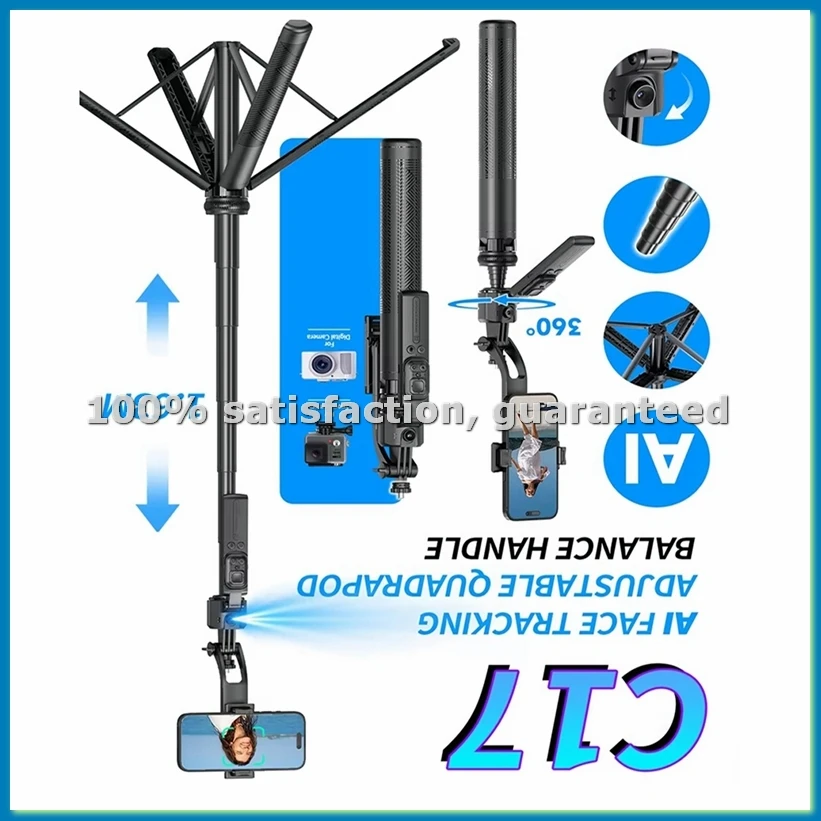 

C17 Monopod 360° Auto-Rotation AI Tracking Shootings Tripod Bluetooth Shutter for Phone Holder Wireless Selfie Stick-ABFB