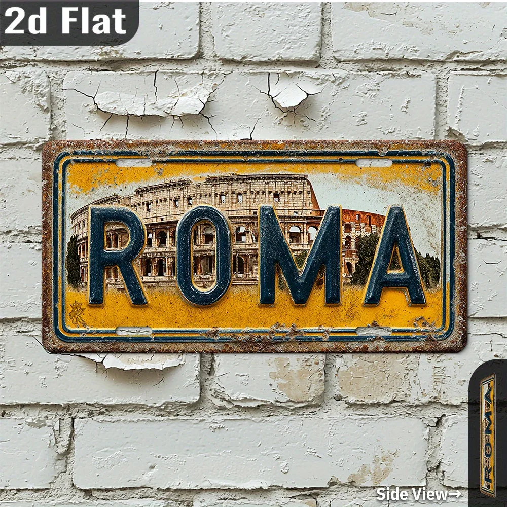 2D Flat, [], 2D Flat, 1 pieza, Italia, letrero de aluminio vintage de metal, placas para exteriores y arte de pared (30,23 cm x 15,24 cm), Roma, Retro Hom