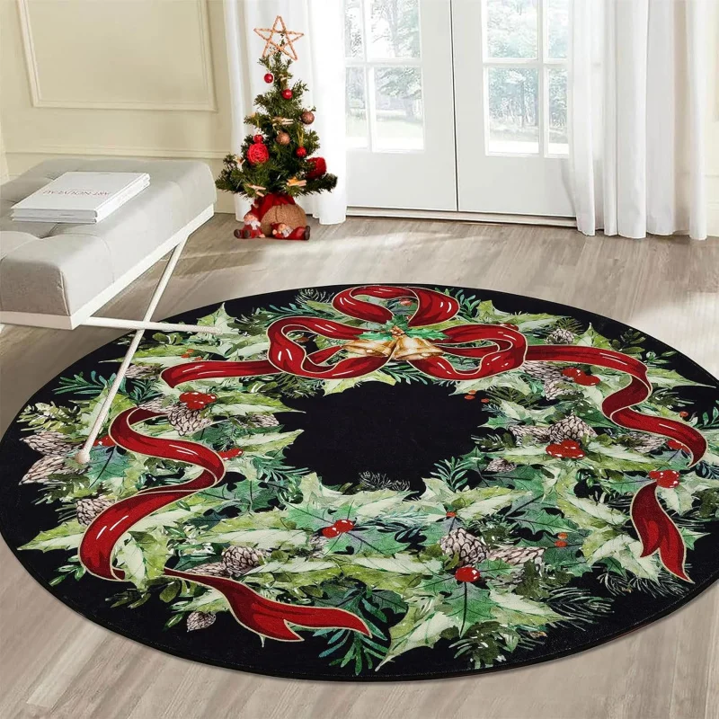 

Christmas Mat Washable Round Carpet 60X60cm Entrance Living Room Bedroom Black Mat