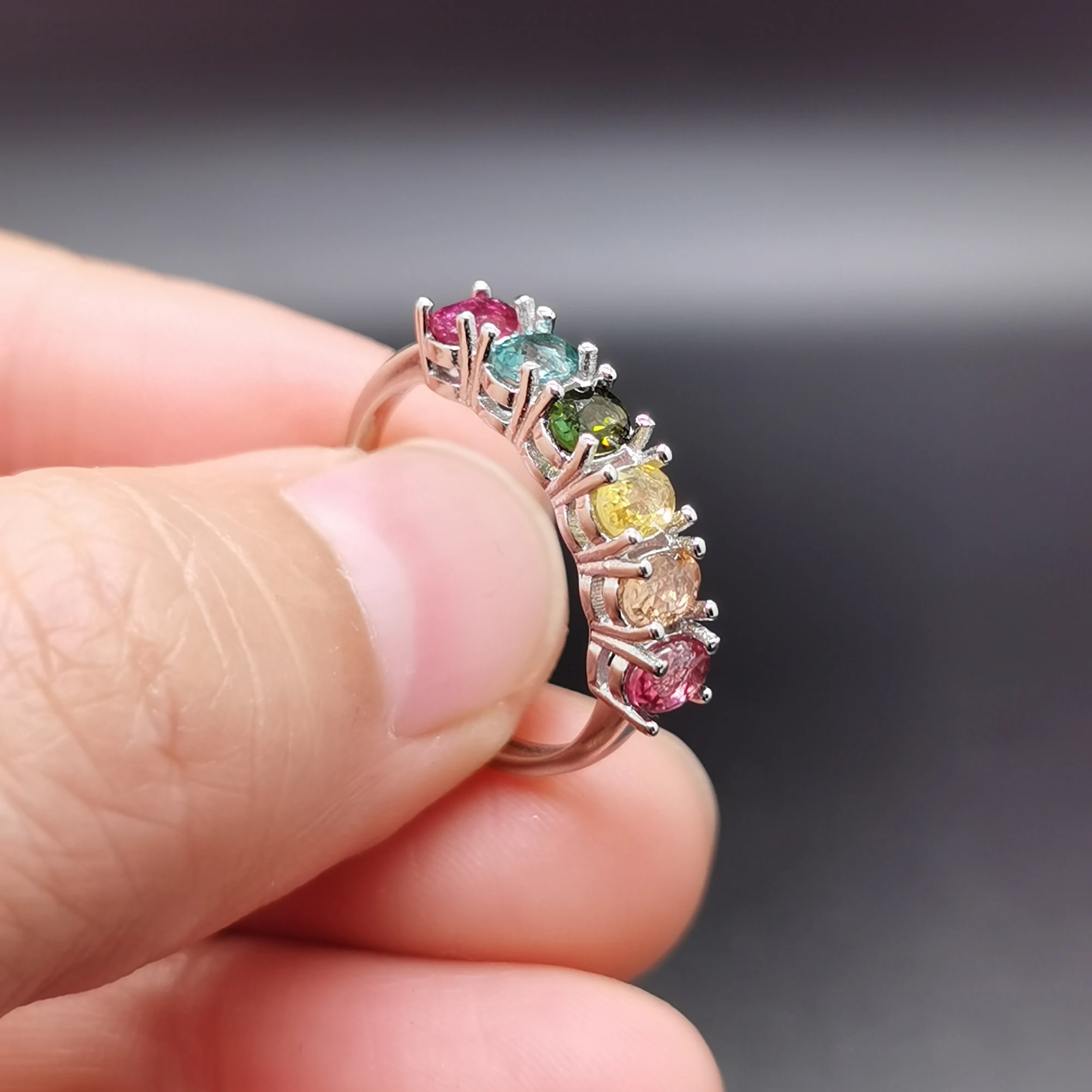Simple Silver Gemstone Half Eternity Ring Total 0.72ct 3mm*4mm Natural Tourmaline Ring for Daily Wear October Birthstone - view 2
