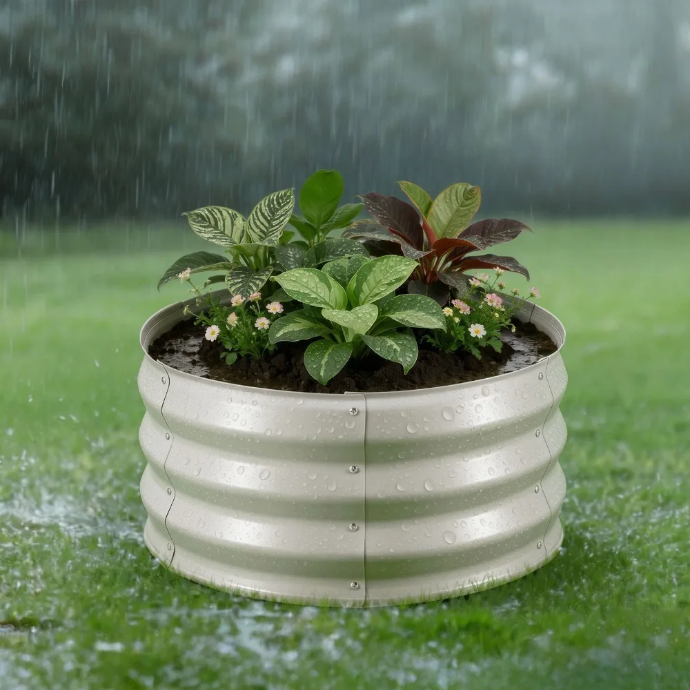 

Комплект из 3 оцинкованных приподнятых грядок (2x2x1 фут), круглые металлические контейнеры для растений для улицы, бездонные приподнятые садовые ящики