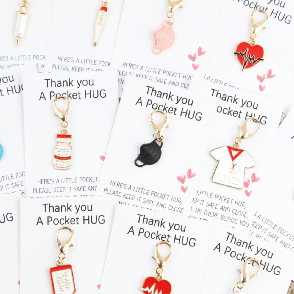 14pcs Medical Keychain Bulk Pack with Thank You Card, Metal Stethoscope Syringe Charm for Nurses Doctors, Hospital Appreciation view 4