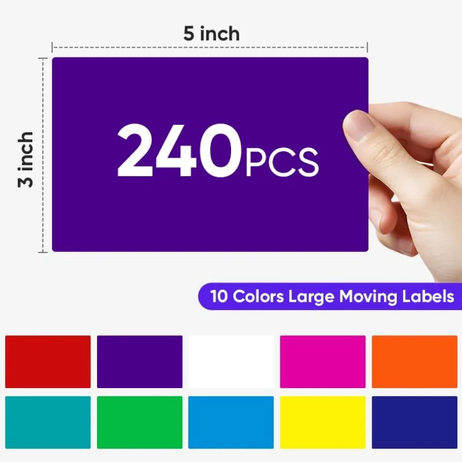 5x3 Inch Large Moving Labels for Boxes, 240 PCS Blank Moving Box Labels Stickers, 10 Colors Coding Labels Labels for Storage Bi