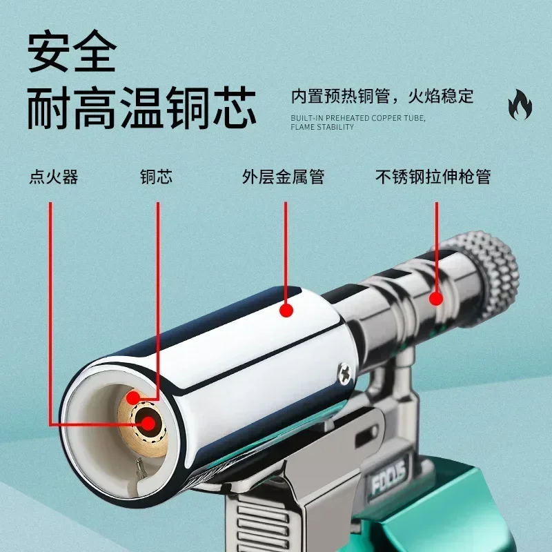 Large Spray Gun High Temperature Blue Flame Jet Gas Lighter Outdoor Cigar BBQ Cooking Butane Refillable Metal Welding Gun