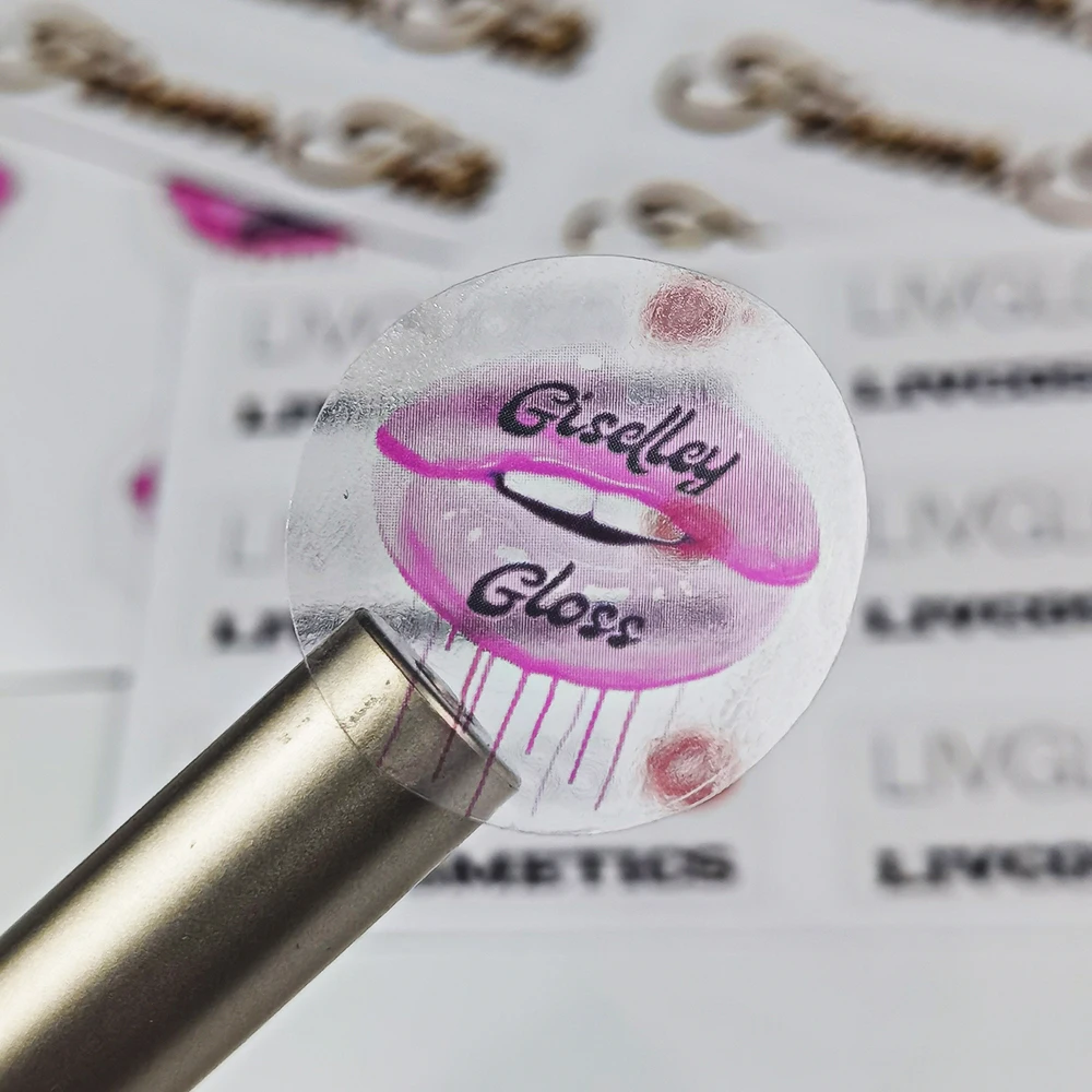 Free Shipping 500pcs 35x35mm Custom Logo Waterproof Self-adhesive Transparent Stickers Clear PET Labels Used For Lipgloss Tube