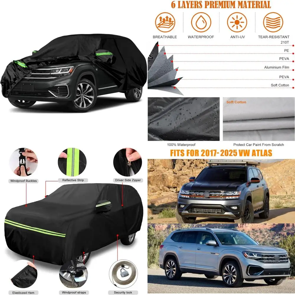 

All-Weather Custom-Fit Car Cover for 2017-2025 Models, 6-Layer Waterproof with Zippered Door and Windproof Design