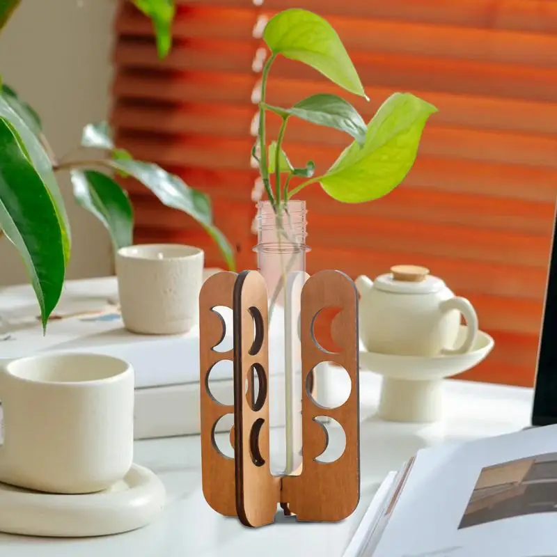 Plant Terrarium for Hydroponics Wooden Hollow Plant Propagation Station Hollow Design Test Tube Plant Propagate Holder image 3
