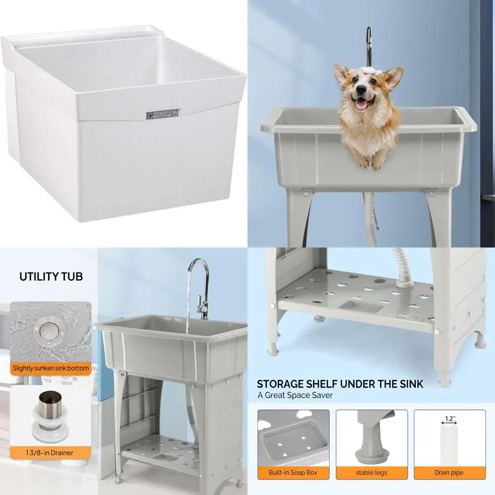 

24-Inch x 20-Inch Wall-Mounted Laundry Tub with 18W Utility Sink, White, Space-Saving Design for Home Laundries